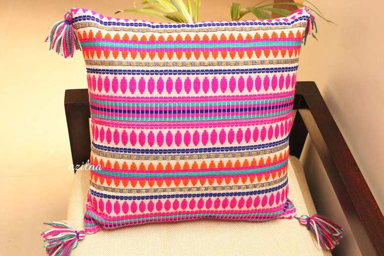 Vibrant Pink handloom handmade cushion cover