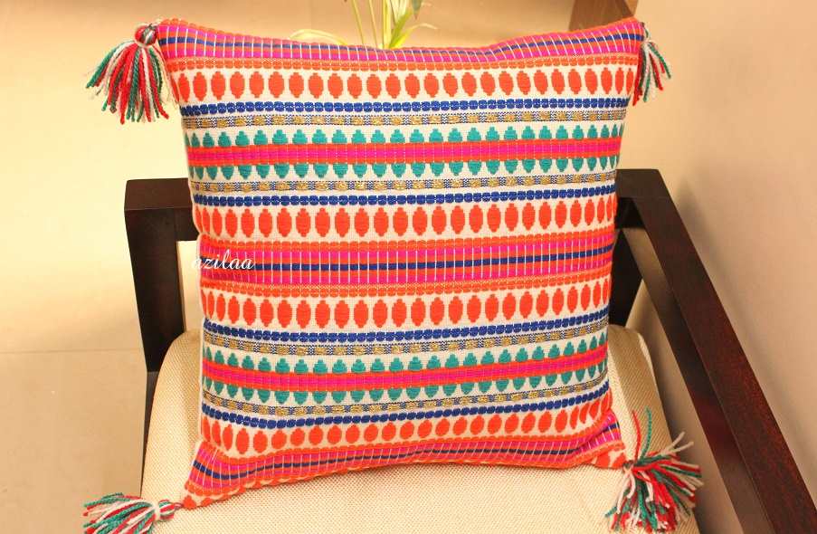 Vibrant orange handloom handmade cushion cover at ?550 Azilaa