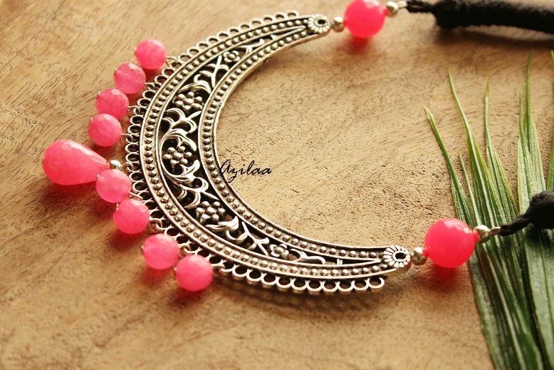 Vibrant pink Ethnic designer gemstone handmade necklace set