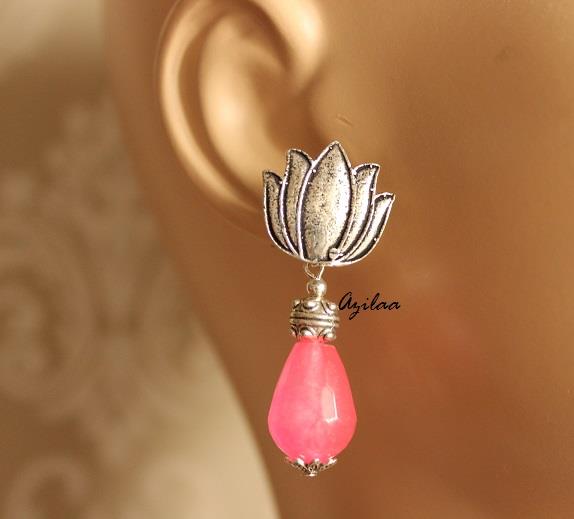 Pink Lotus designer gemstone handmade necklace set