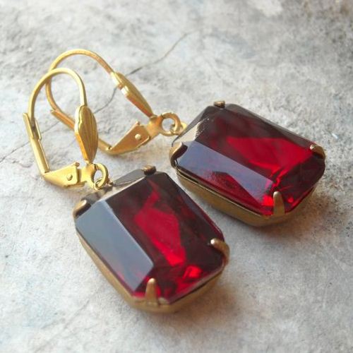 Vintage dark red Jewel Earrings at ?695 Azilaa