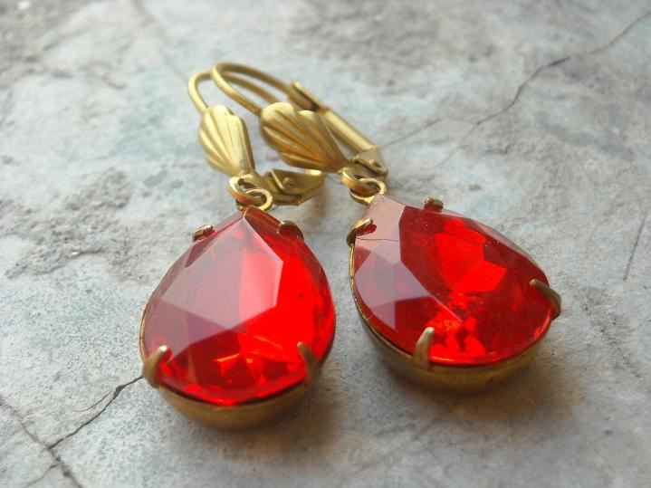 Vintage fire red jewel designer earrings