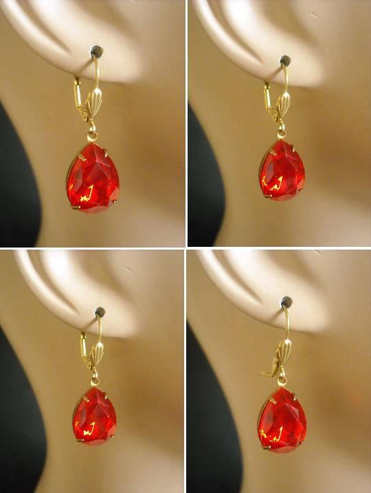 Vintage fire red jewel designer earrings