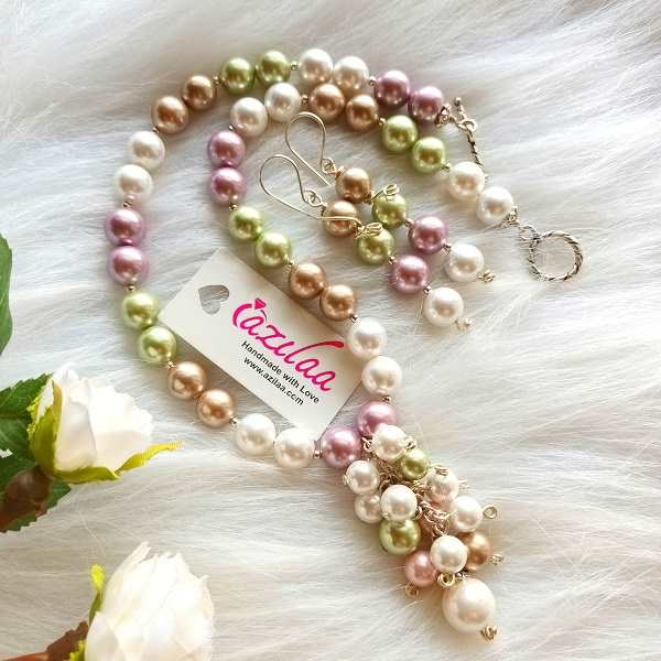 Vintage style cluster grapes pearl pendant designer necklace set
