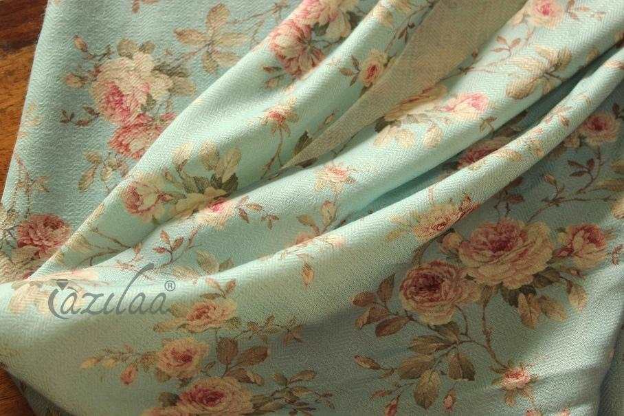 Warm aqua floral Pashmina winter stole 
