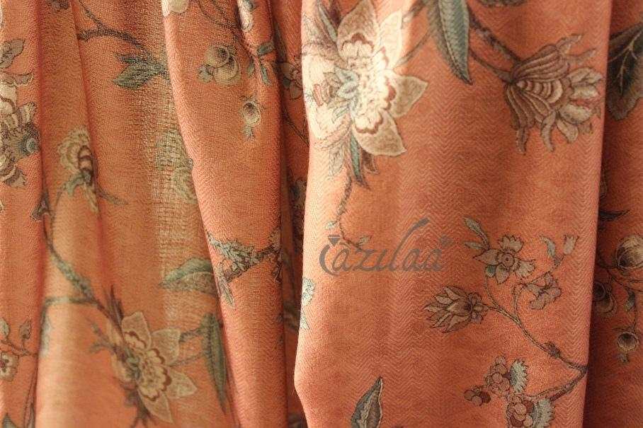 Warm pastel salmon floral Pashmina winter stole 