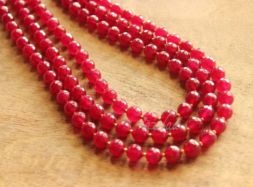 Wedding maroon necklace, three layered gemstone necklace
