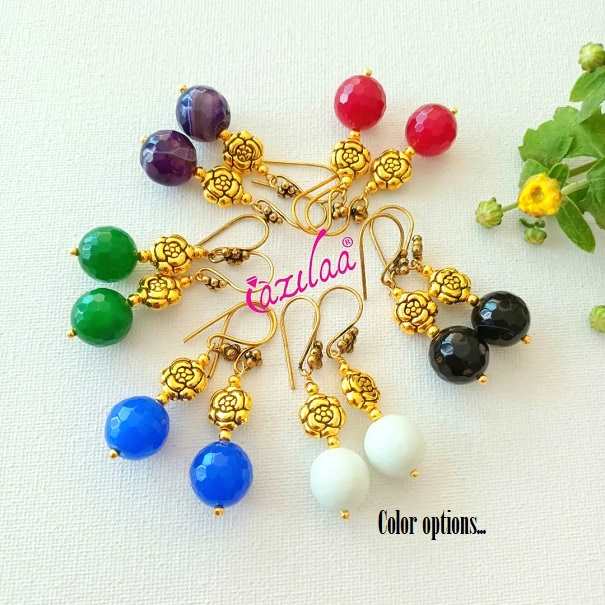 White beaded dangler antique golden earrings