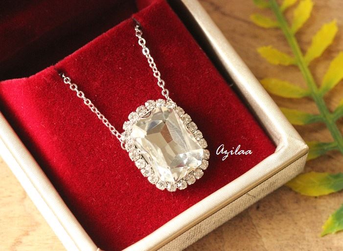 White pendant Crystal CZ pendant silver necklace