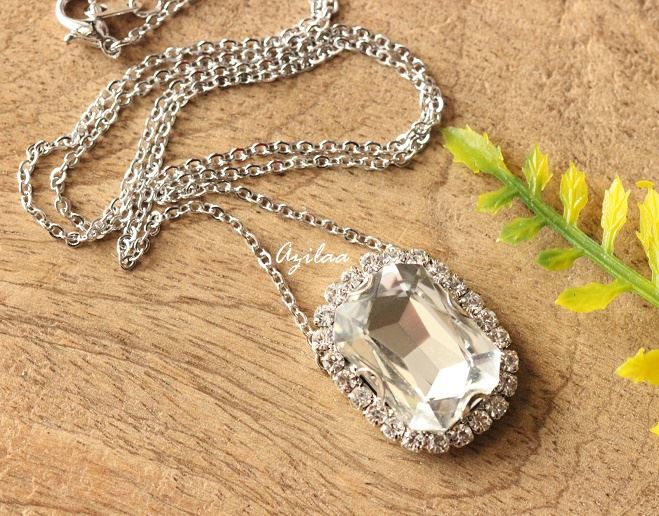 White pendant Crystal CZ pendant silver necklace