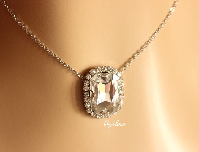White pendant Crystal CZ pendant silver necklace