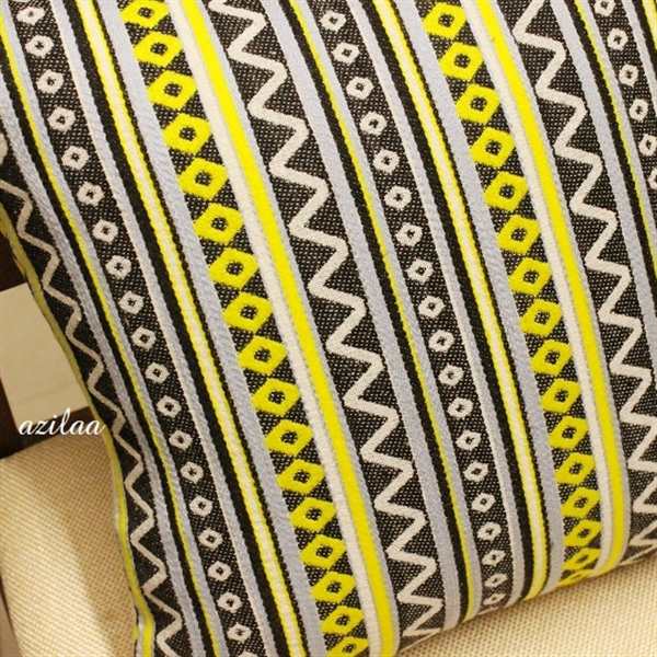 Yellow Grey geometric handloom handmade cushion cover 1 at ₹850 Azilaa