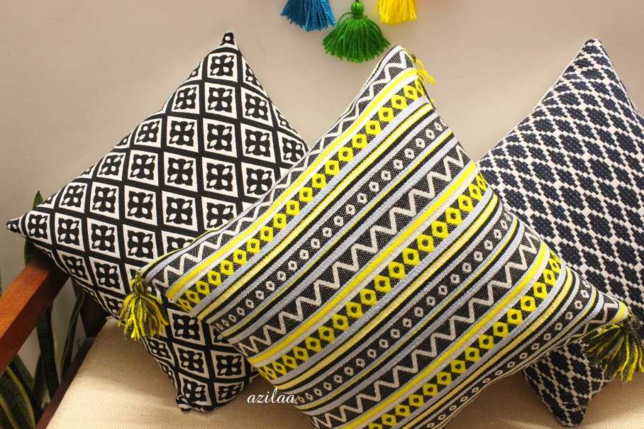 Yellow Grey geometric handloom handmade cushion cover 1