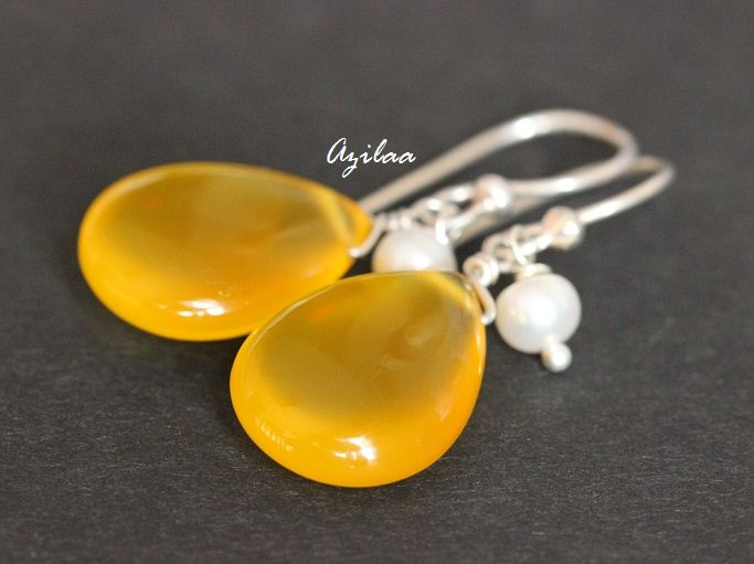 Yellow chalcedony sterling silver Gemstone Earrings