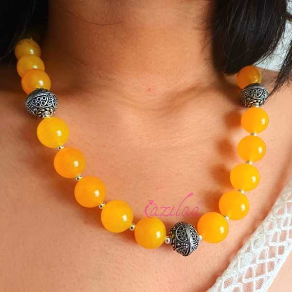 Yellow gemstone beaded handmade necklace set