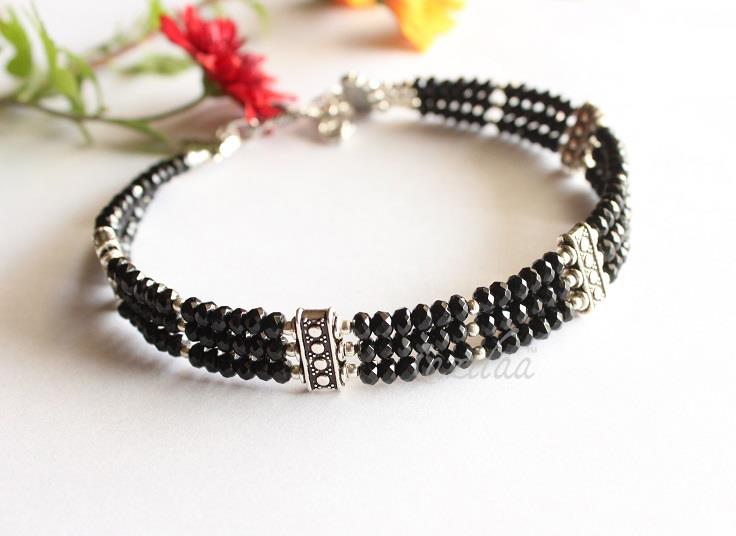 Black gemstone handmade CHOKER necklace at ₹1550 Azilaa